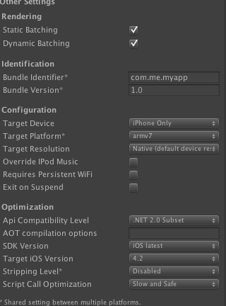 Player Settings in Unity3D